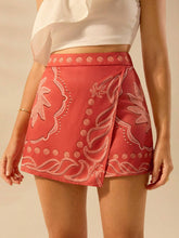 CAJUNI Women Vacation Boho Casual Tropical Print, Low-Waistline Pantskirt Red Summer Mini Shorts
